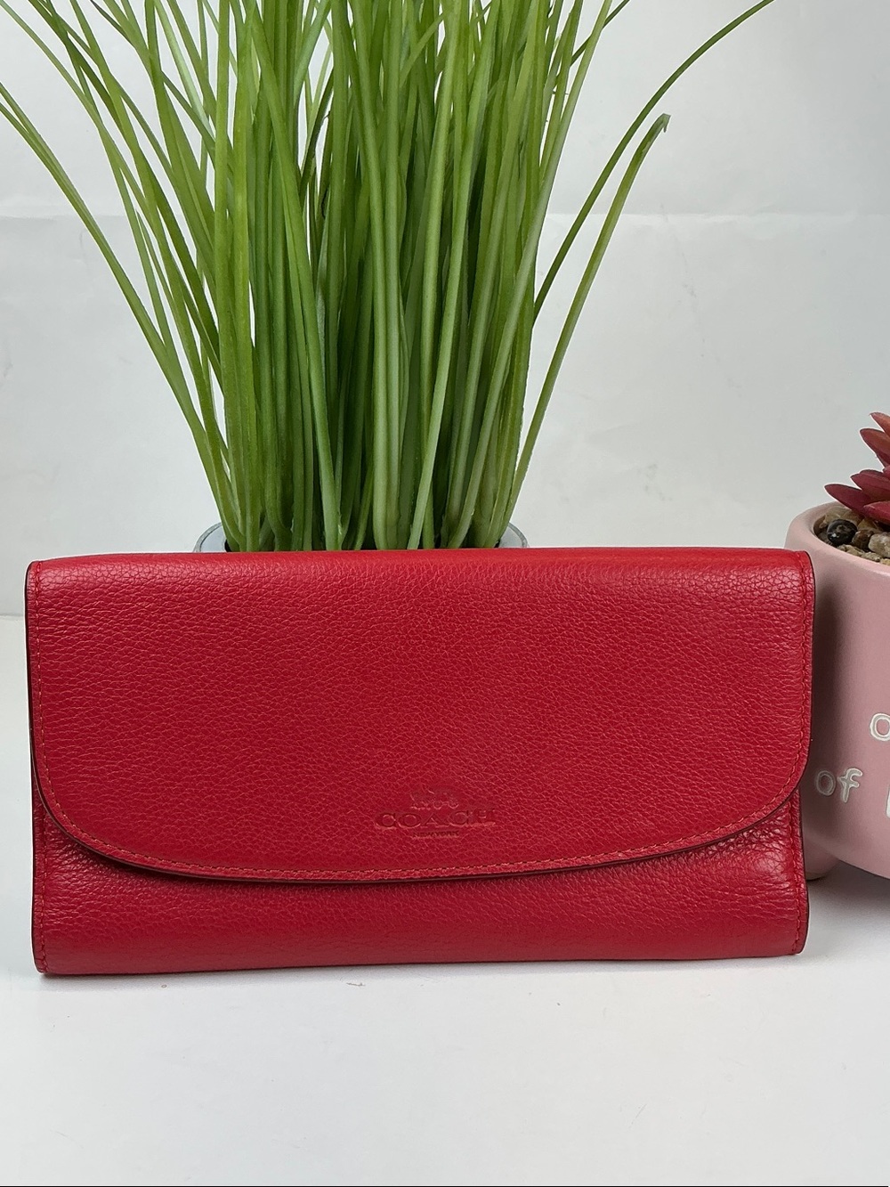 Coach Red Pebbled Leather Slim Continental Wallet